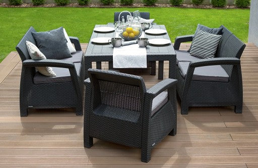 Conjunto de Móveis de Jardim CORFU FIESTA Keter Mesa Sofá Poltrona para Terraço grafite