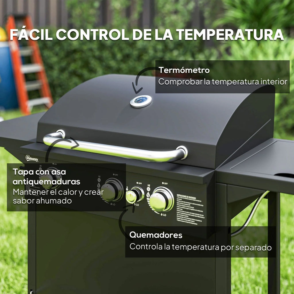 Churrasqueira a Gás de Aço ABS 123x57x98 cm - Outsunny. Preto