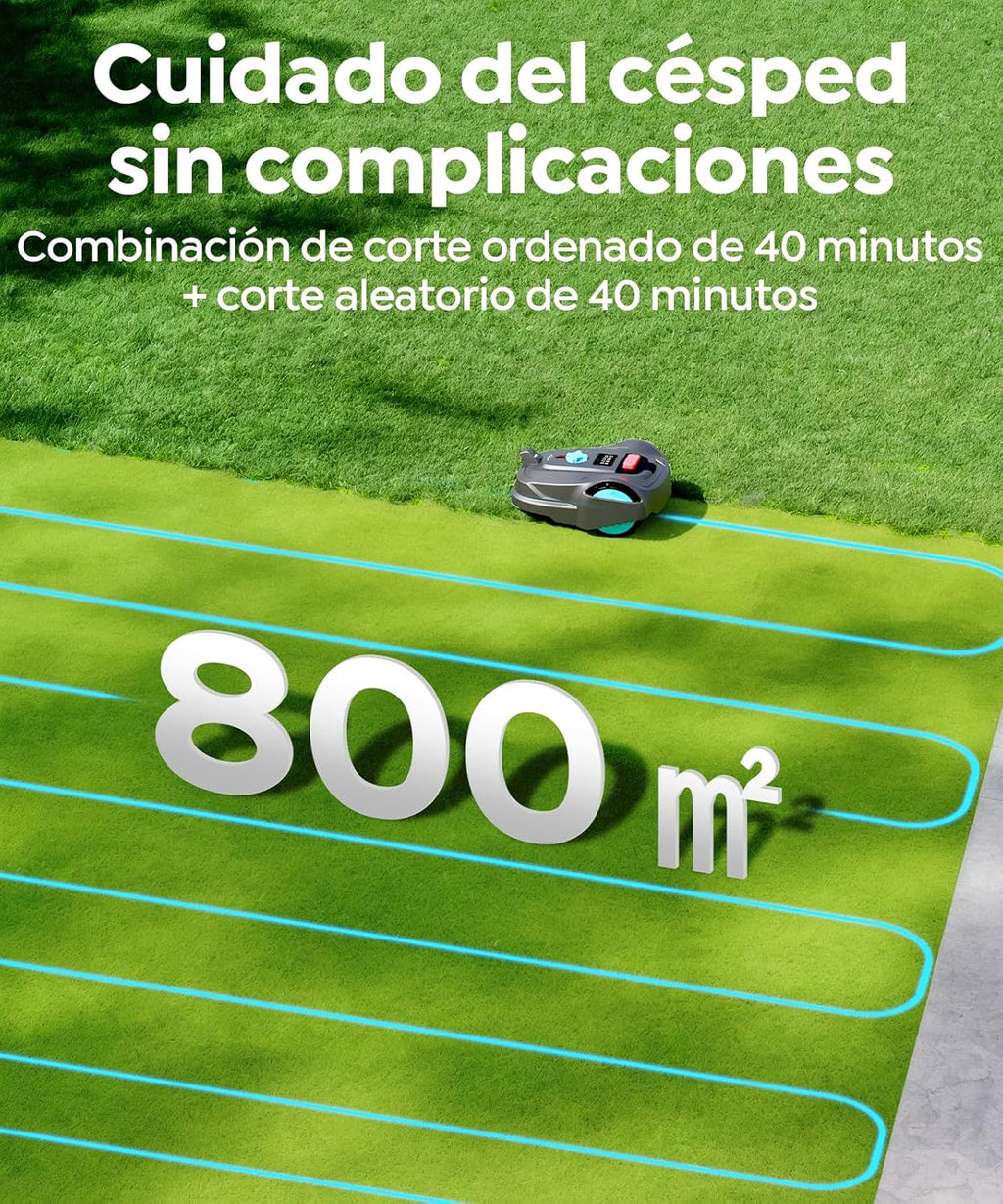 M800Plus Robô Cortador de Grama sem Fio, 800 m², Posicionamento GPS + Visão IA, Robô Cortador de Grama Sem Fio, Modo de Corte em U, Detecção de 150 Obstáculos, Carregamento Automático, App