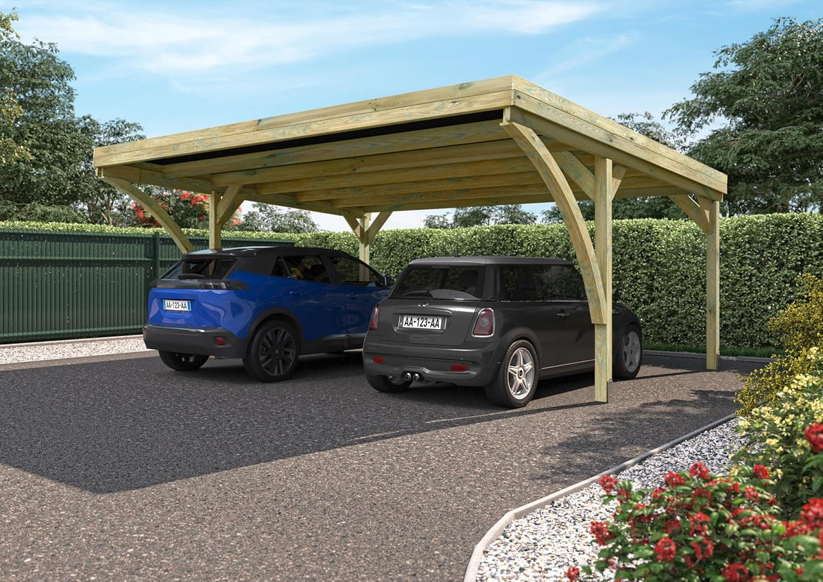Forest Style - Garagem Dupla Victor Modern 30,9 m² (6,02 x 5,11 x 2,52 m) – Madeira de Pinus Tratada – Cobertura de Policarbonato – Estacionamento Coberto para 2 Carros – Estrutura Robusta e Durável
