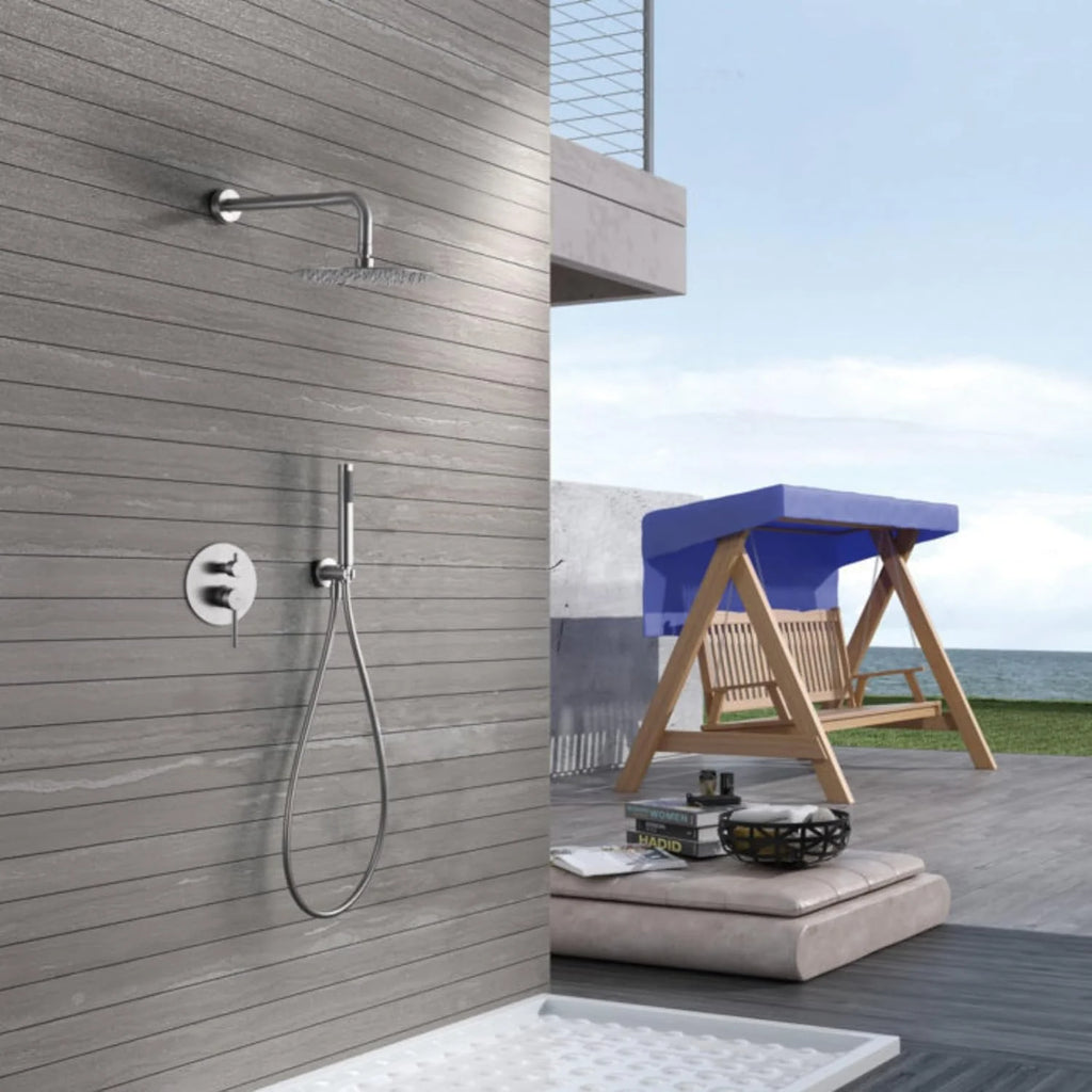 IMEX - Ducha de Parede Exterior em Aço Inoxidável | Ducha de Jardim de Parede Embutida em Aço S.316 | Conjunto de Torneiras com Água Quente e Fria para Piscina com Chuveiro | Série Moscou