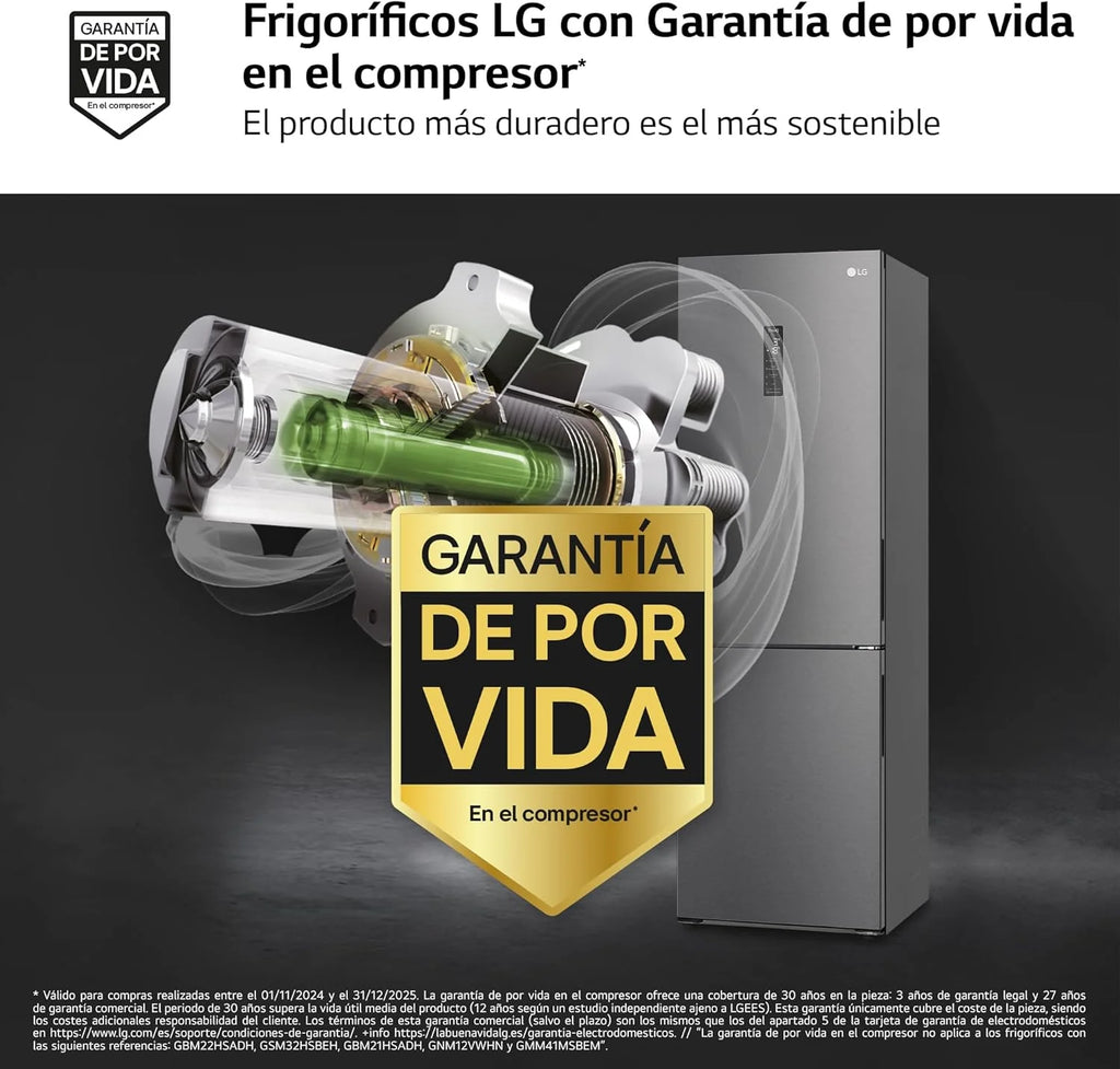 GBP61DSXGC - Frigorífico Combinado No Frost, Freezer, Compressor Smart Inverter, Cor Inox Antidigitais, 186 cm, 341 l