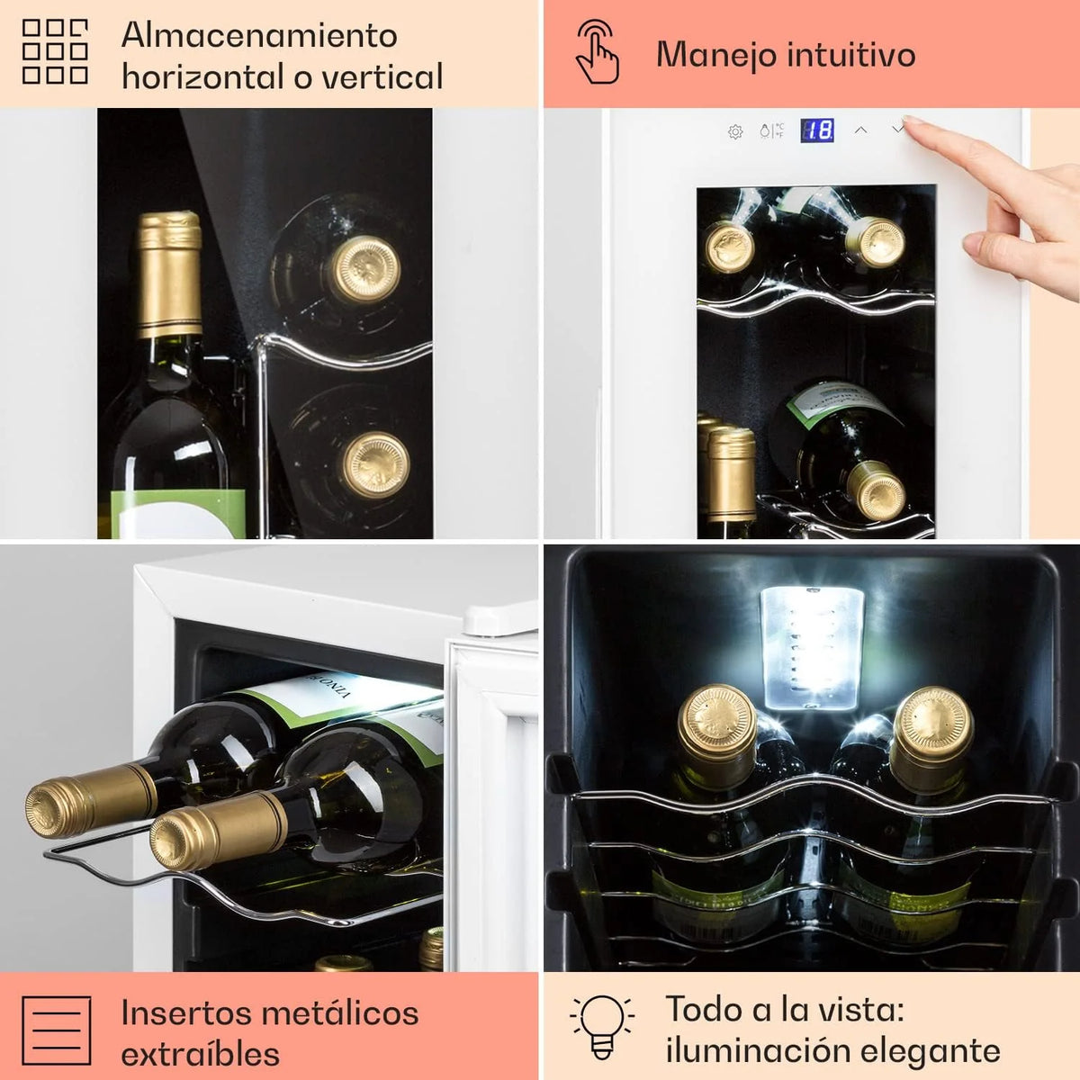 KLARSTEIN Vinoteca para Vinos de 32L Nevera Vino Uma Zona, Garrafas de Vinho, Prosecco e Cervejas, Vinoteca Pequena Porta de Vidro para Interior e Exterior, Frigorífico para Vinhos Capacidade 12 Garrafas