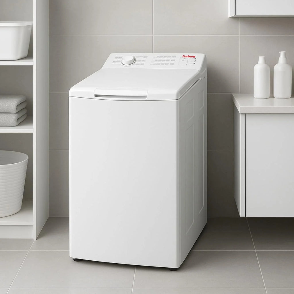 Corberó - Máquina de Lavar Roupa de Carga Superior 6.5kg | CLACSM6524 | 1200 RPM | 16 Programas, Função Vapor, ECO, Limpeza do Tambor | Início Diferido | Lavagem Rápida | Engomar Fácil | Indicadores LED | Branco