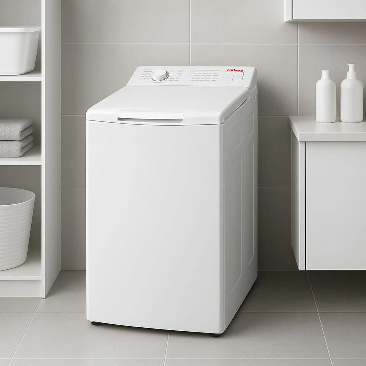 Corberó - Máquina de Lavar Roupa de Carga Superior 6.5kg | CLACSM6524 | 1200 RPM | 16 Programas, Função Vapor, ECO, Limpeza do Tambor | Início Diferido | Lavagem Rápida | Engomar Fácil | Indicadores LED | Branco