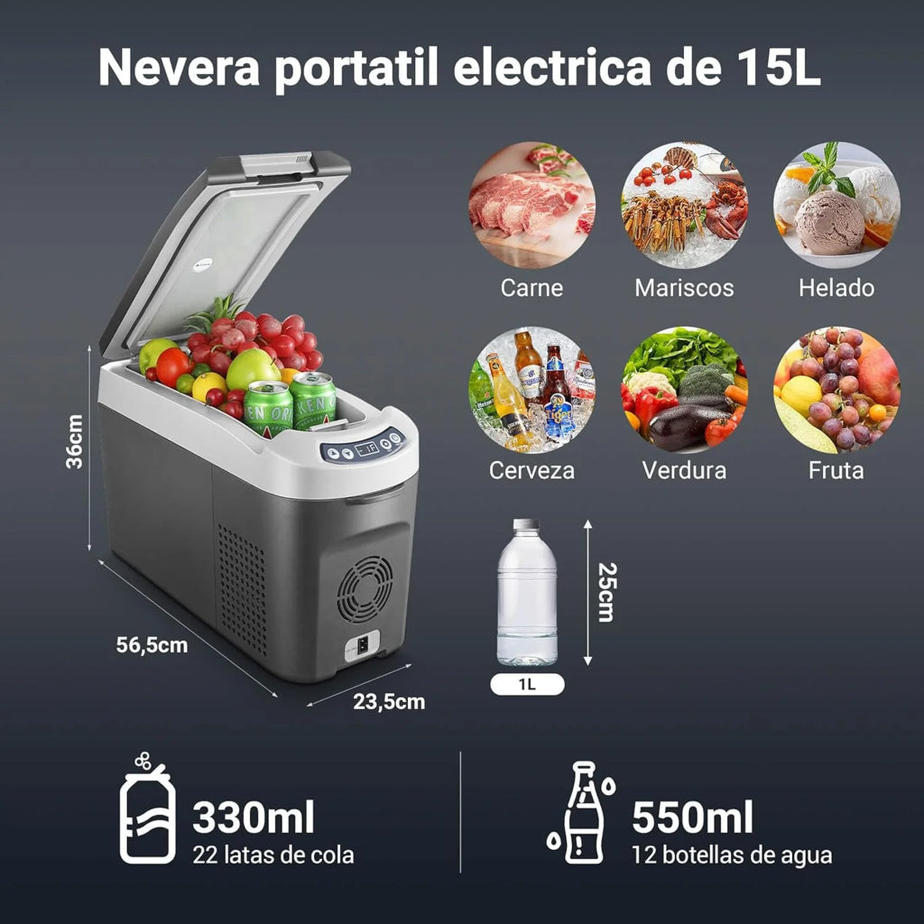 AAOBOSI Geladeira Portátil 15 Litros, Refrigerador Compressor 12V 24V DC, com Capacidade de Refrigeração de +20℃ a -15℃ para Carro, Caminhão, Barco e Trailer