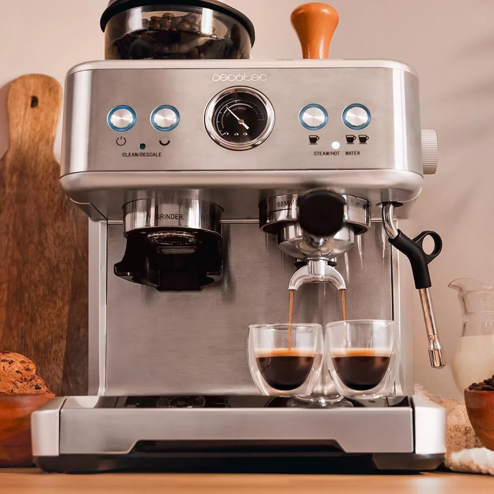 Cecotec Cafeteira Expresso Barista Power Espresso 20 Barista. 2250W, 20 Bares, Manômetro e 2 Termoblocos, Reservatório de Café em Grão, Moedor com 20 Níveis, Vaporizador
