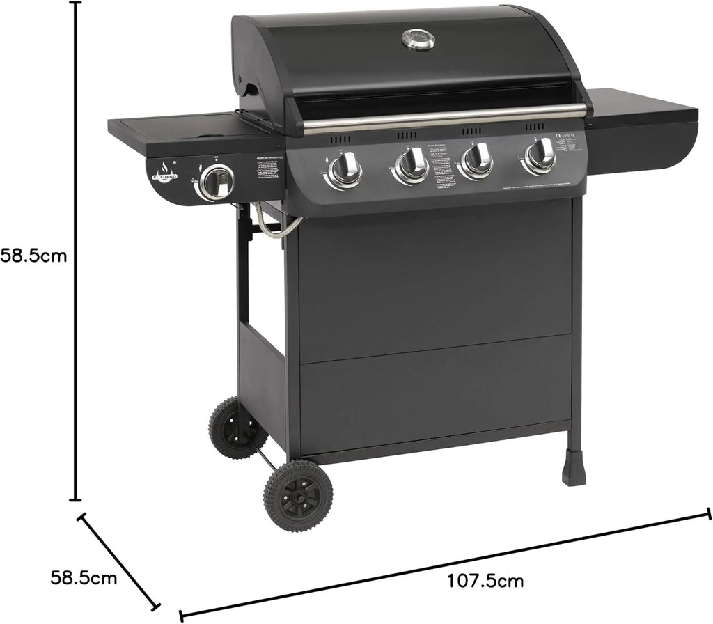 Churrasqueira a gás "COLUMBUS" 4 + 1 queimador da El Fuego® Churrasqueira BBQ sobre rodas, churrasqueira a gás Barbecue AY 563