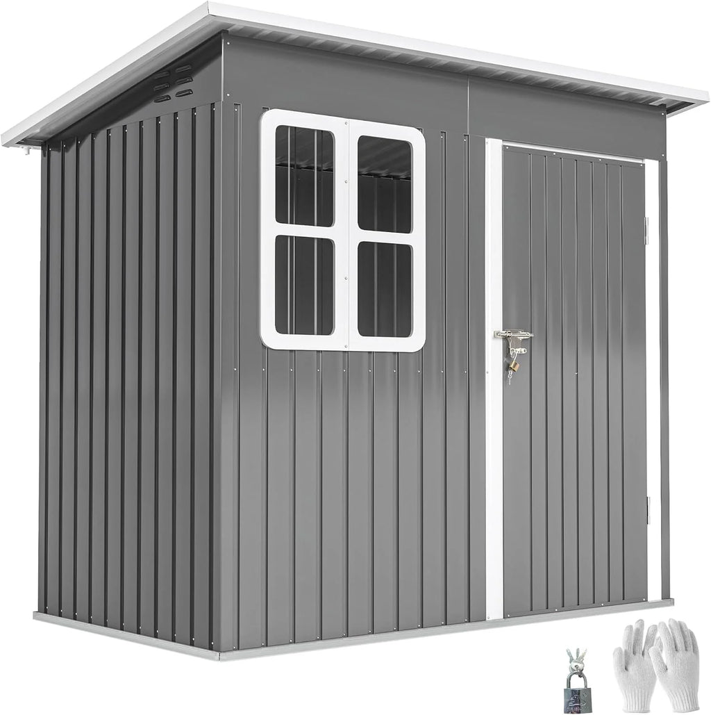 Outsunny Galpão de Armazenamento para Jardim Exterior, 2,55 m² 221x133x190 cm, Abrigo Metálico para Ferramentas com Janela, Porta com Fechadura e Ventilação, Cinza Escuro