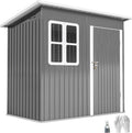 Outsunny Galpão de Armazenamento para Jardim Exterior, 2,55 m² 221x133x190 cm, Abrigo Metálico para Ferramentas com Janela, Porta com Fechadura e Ventilação, Cinza Escuro