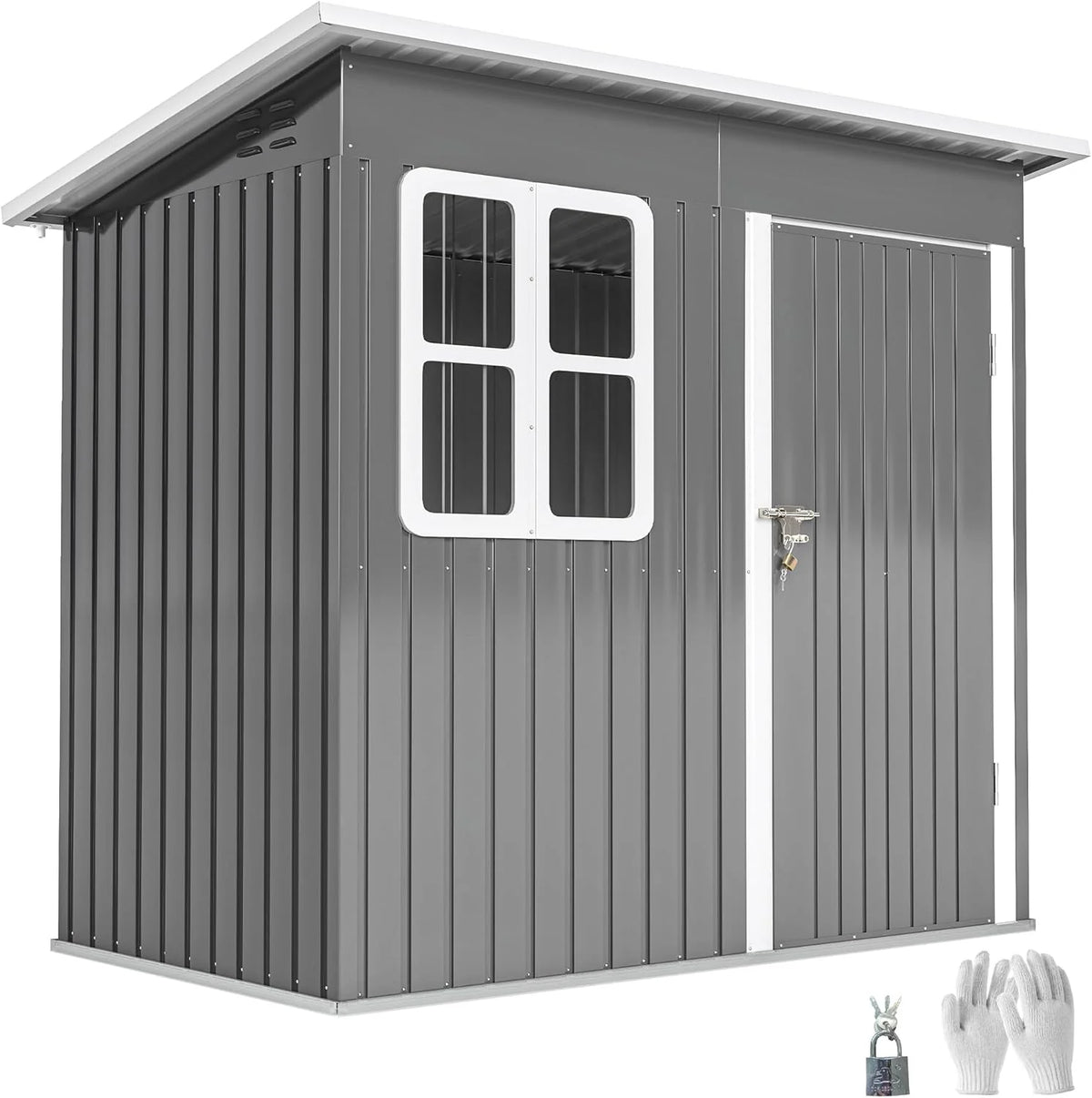 Outsunny Galpão de Armazenamento para Jardim Exterior, 2,55 m² 221x133x190 cm, Abrigo Metálico para Ferramentas com Janela, Porta com Fechadura e Ventilação, Cinza Escuro