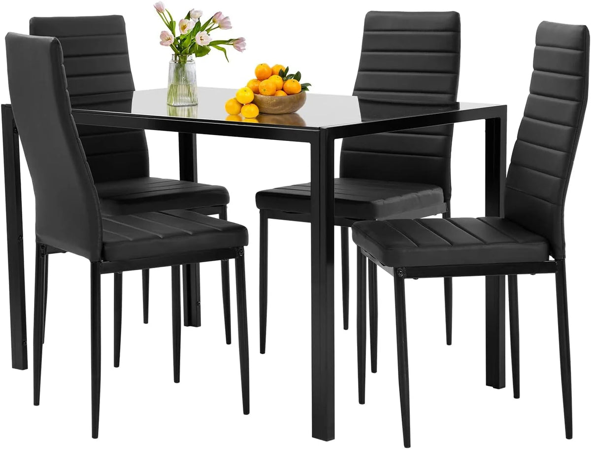 2025 Conjunto de jantar FDW, mesa de vidro com cadeiras, para espaços pequenos, mesa de cozinha e 4 cadeiras