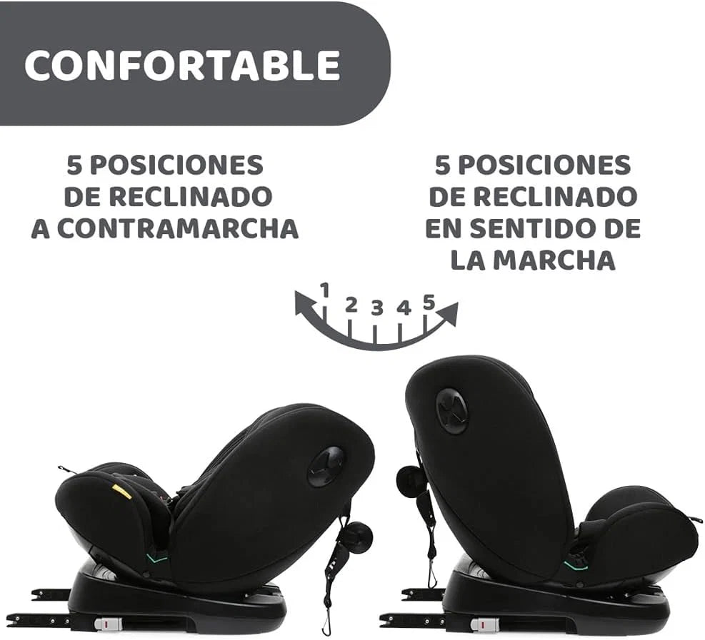 Chicco Unico EVO I'Size Classic, Cadeira Auto ISOFIX para Bebés e Crianças de 40 a 150 cm, Grupo 0123 Desde Recém-nascido até 12 Anos, Rotativa 360º, Redutor, Ajustável e Proteção Lateral, Preta