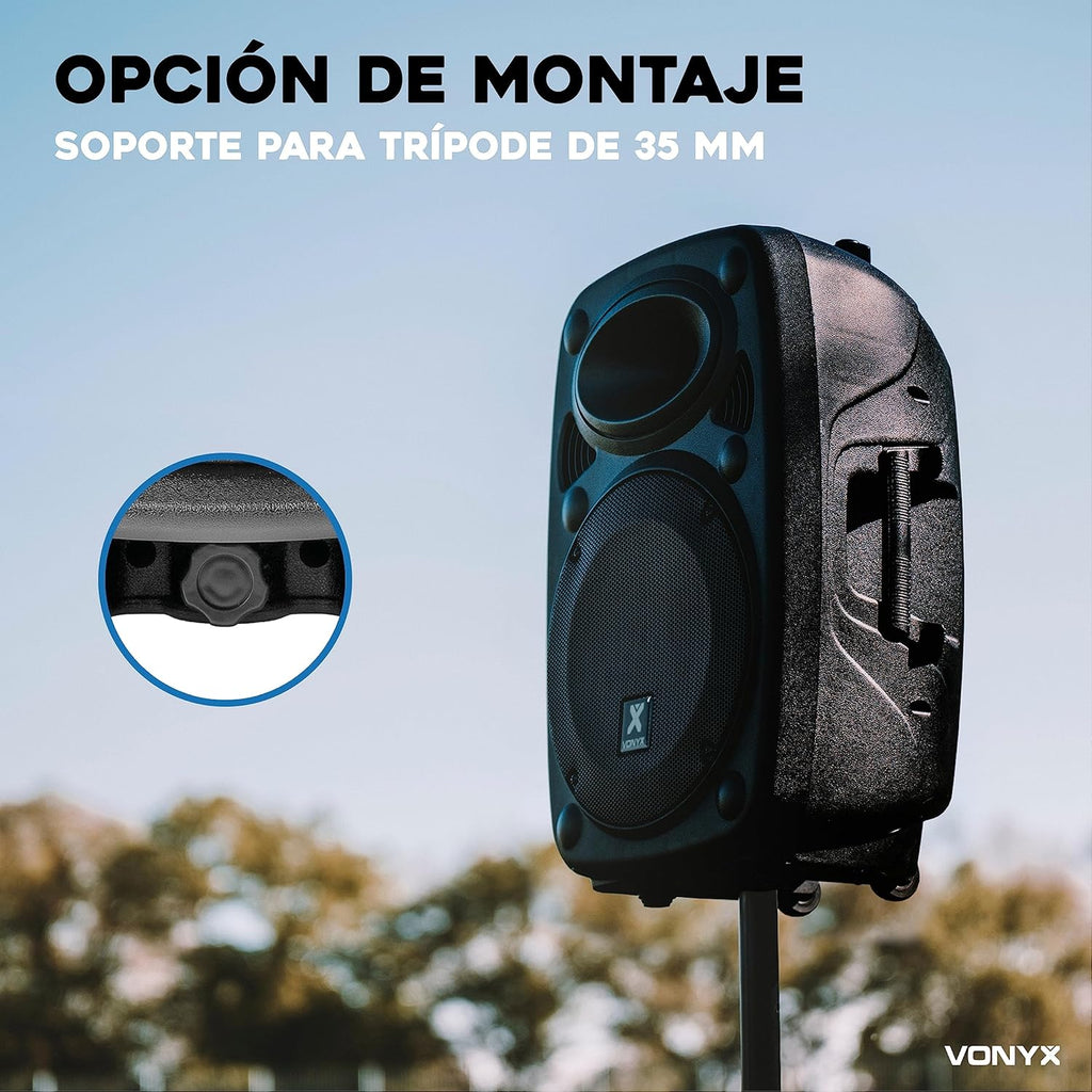 Vonyx Verve46 Poderosa Caixa de Som Bluetooth 1000 W, Caixa de Som Portátil Amplificada com Microfone de Karaokê, Caixa de Som Bluetooth USB, SD, MP3, AUX, 2 Microfones UHF, Controle Remoto, Subwoofer 15 Polegadas, Preto