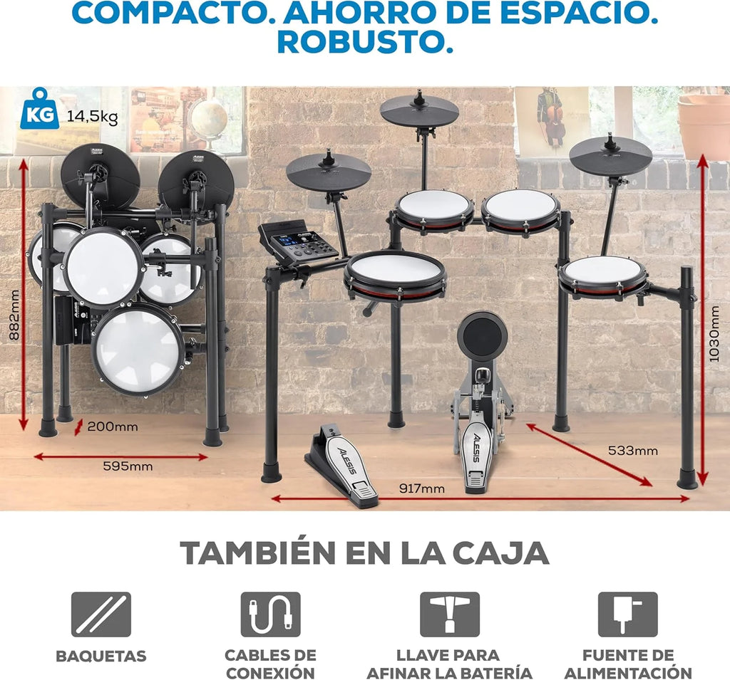 Alesis Nitro Max Kit Bateria Eletrônica com Pads de Mesh Silenciosos, Caixa Dual-Zone de 10", Bluetooth, Mais de 440 Sons Autênticos, Aulas Drumeo, USB MIDI, Pedal de Bumbo