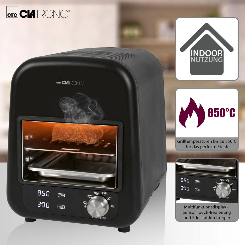 Churrasqueira Elétrica Infravermelha, Grelhador Cerâmico, 5 Programas de Cozedura, 850ºC, Interior Preto 1600W Clatronic EBG 3760