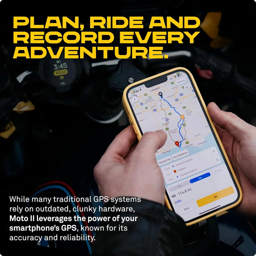 Beeline Moto II – Sistema de navegação para motos | Navegação global | Mini mapa sob demanda | 14 horas de duração da bateria | À prova d'água e poeira IP67 | Carregamento USB-C com montagem