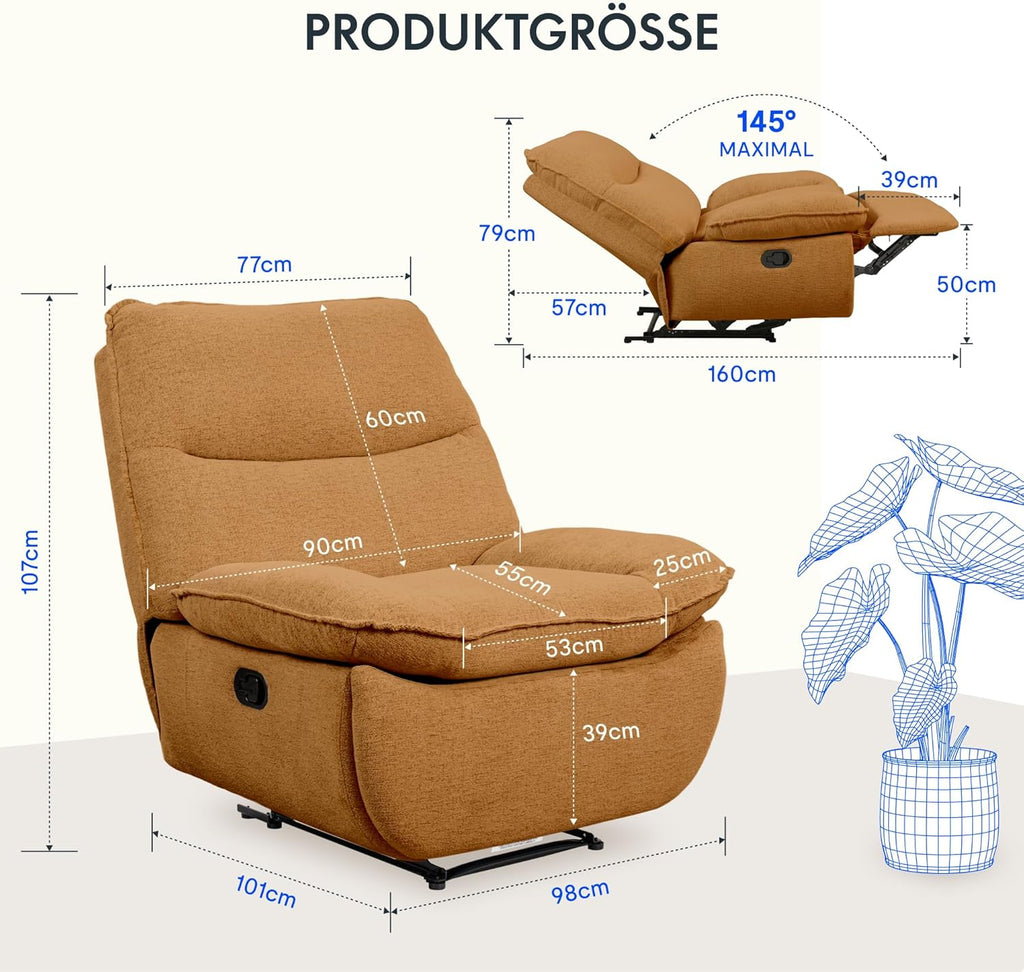 FLEXISPOT XC6 Poltrona Relax, Sofá Giratório com Função Balanço, Poltrona de TV com Encosto Ajustável, Poltrona Reclinável para Quarto, Sala de Estar e Home Theater (Beige)