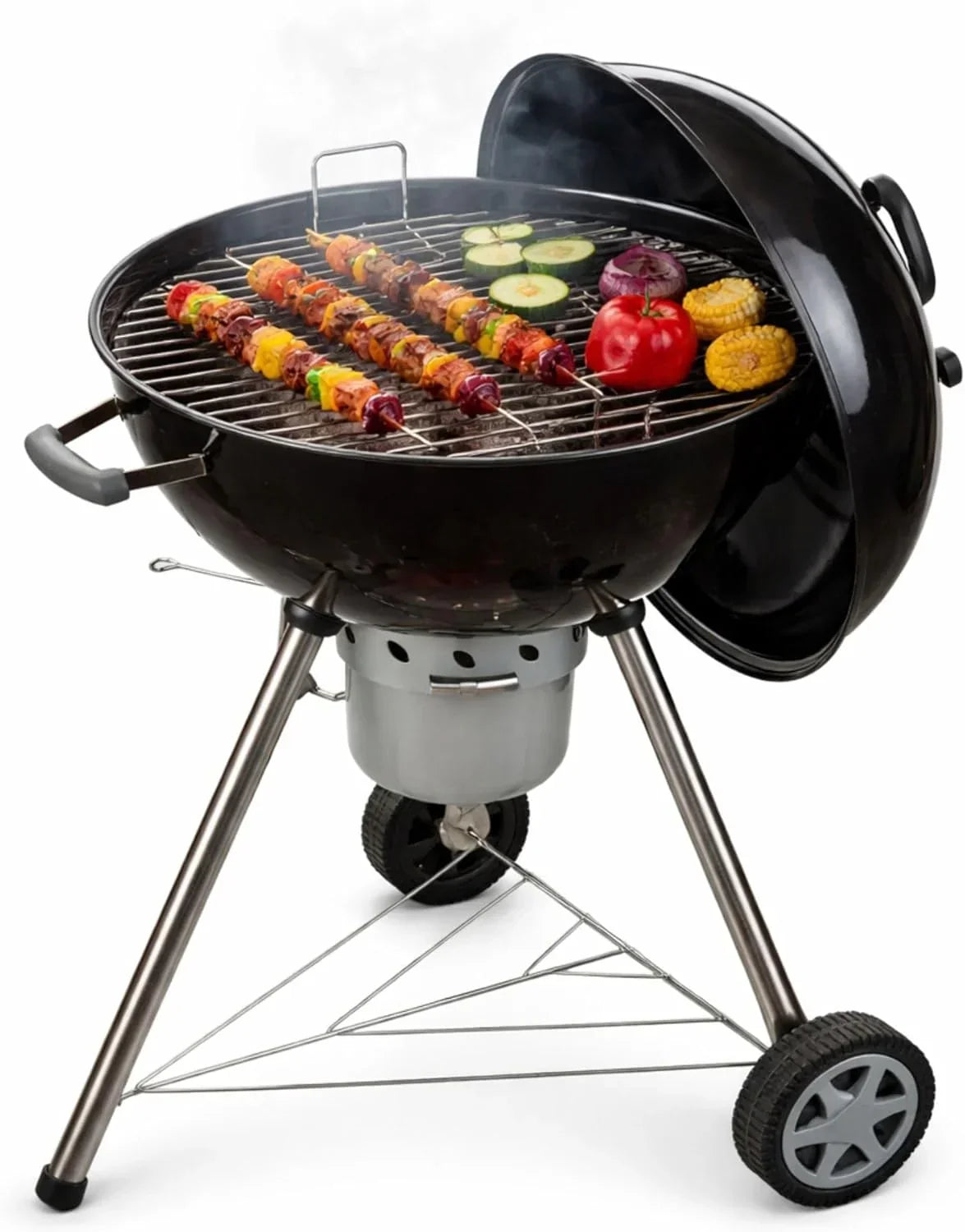 Amig - Churrasqueira a Carvão Fireplus XXL - Grelha de Aço 57x42cm - Com Rodas e Bandejas Laterais - Grelhador Grande Transportável - Depósito de Cinzas - 131x116,5x56cm
