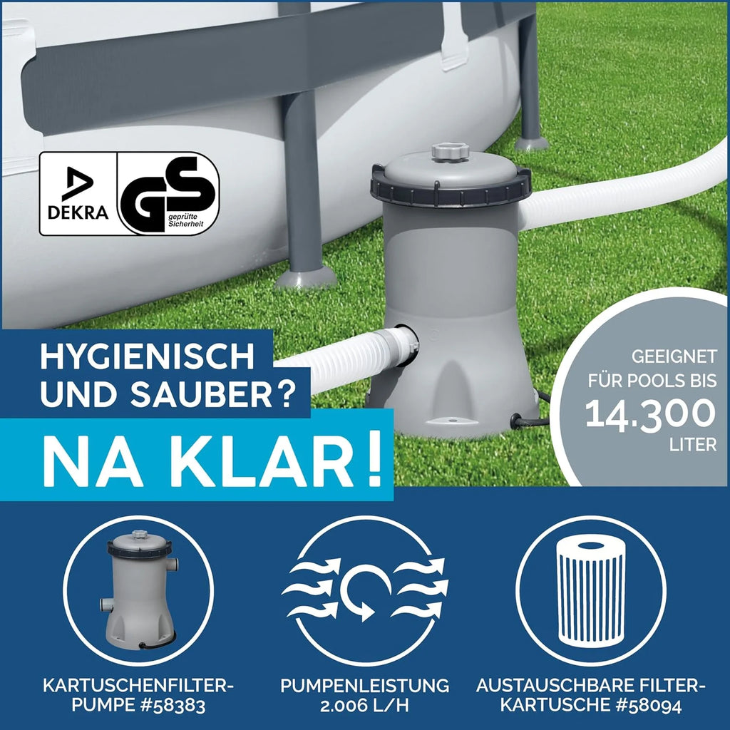 Bestway Steel Pro MAX - Piscina Estrutural Redonda (366 x 100 cm, Inclui Bomba Filtrante, Efeito Madeira)