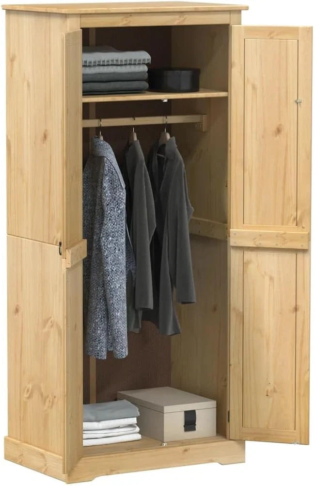 vidaXL Guarda-Roupa Corona Madeira de Pinheiro Maciça 76x50x170 cm, Guarda-Roupa, Armário de Quarto, Armário Independente, Armário de Arrumação