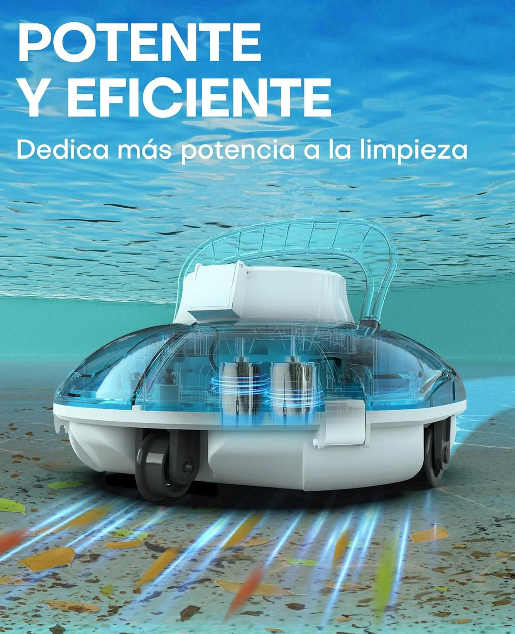 WINNY LIMPADOR DE PISCINA Winny 200 Limpa-Fundos de Piscina, Robô Limpa-Fundos de Piscina Sem Fio, 75 Min de Autonomia, Piscinas Desmontáveis 60m², Dupla Filtragem, Estacionamento Automático (Azul Transparente-Branco)