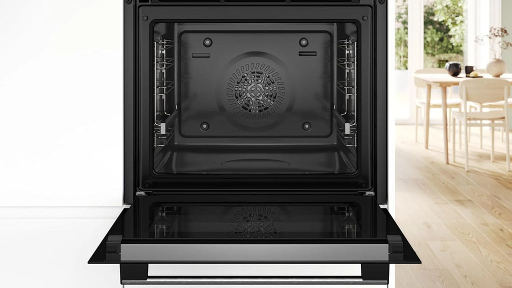 Bosch - Forno Multifunções Pirolítico, 60 cm. de largura, Série 6, Home Connect, 3D Hotair, Autolimpeza, Comandos ocultáveis, Preto, HBG578ES7