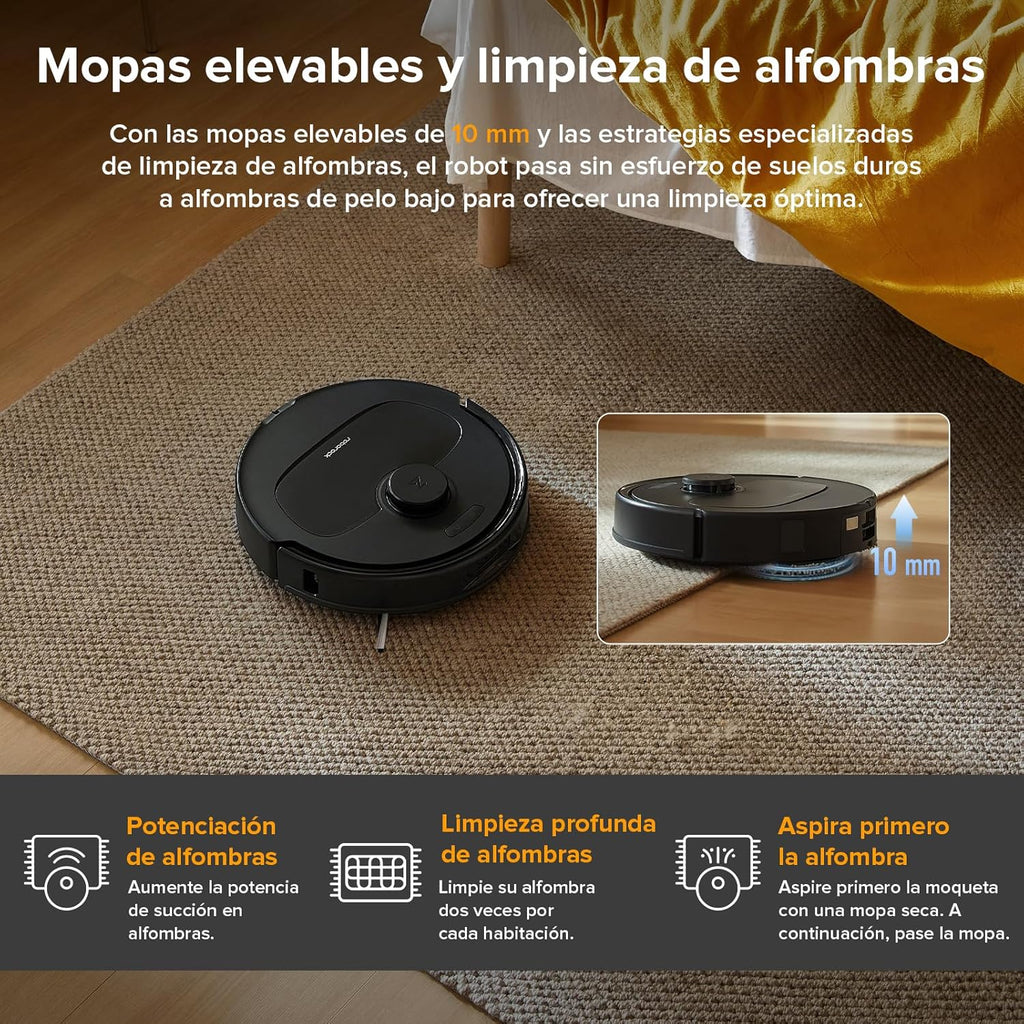 roborock Robô Aspirador Q Revo Master, 8000Pa de Sucção, Duas Esfregonas Giratórias e Eleváveis, Escovas Anti-emaranhamento, Tecnologia Reativa para Evitar Obstáculos, Navegação e Mapeamento, Preto