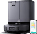 Aspirador Robô eufy X10 Pro Omni com Estação de Esvaziamento Automático e Panos Giratórios, Esfregão Duplo com Elevação Automática de 12 mm, Detecção de Tapetes, Anticolisão AI, Lavagem e Secagem Automática, Preto