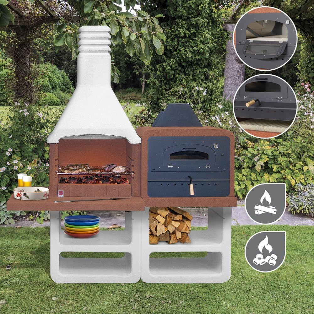 Churrasqueira de jardim Sarom Portofino com chaminé e forno em aço inoxidável