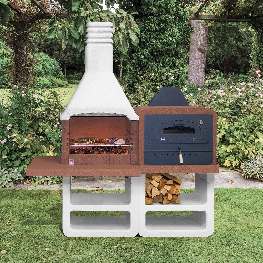 Churrasqueira de jardim Sarom Portofino com chaminé e forno em aço inoxidável