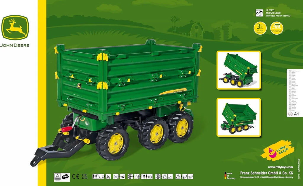 Rolly Toys 12/504/3 Rollymulti Trailer John Deere - Reboque de brinquedo de 3 eixos, Modelos/cores sortidos, 1 Unidade