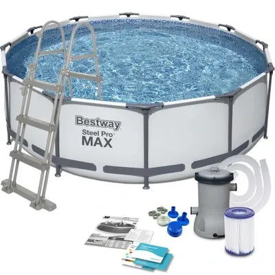 PISCINA ESTRUTURADA DE JARDIM REDONDA FAMILIAR 366x122cm BESTWAY CONJUNTO 11 em 1