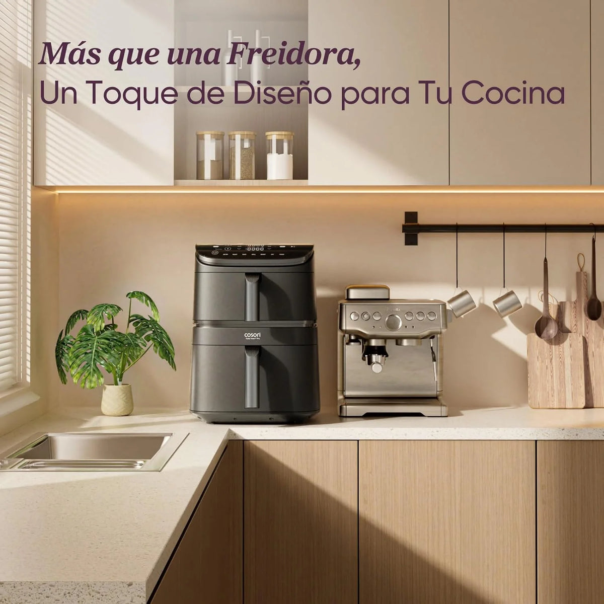 Cosori Turbo Tower Fritadeira de Ar 10,8L com Cestas Verticais, Cozedura em 3 Níveis que Poupa Espaço, 2630 W, 6 funções, 2 Motores DC, Mais de 50 Receitas Completas Online