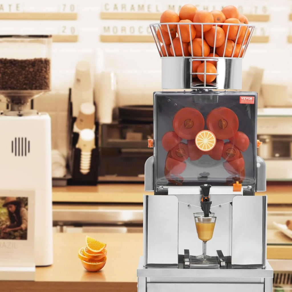 VEVOR Espremedor de Cítricos Elétrico 120 W Extrator de Suco de Laranja Comercial Automático com Filtro Removível, Balde Coletor de Polpa e Torneira para Restaurantes, Cafeterias, Frutarias