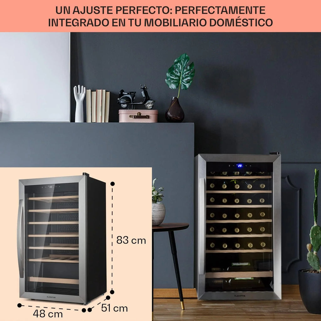 Klarstein Vinoteca 36 Garrafas, Frigorífico de Vinhos, Zona Única de Refrigeração, Frigorífico Expositor de Vinhos e Cervejas, Vinoteca para Interiores e Exteriores com Porta de Vidro, Frigorífico de Vinhos com Proteção UV, 4-18°C
