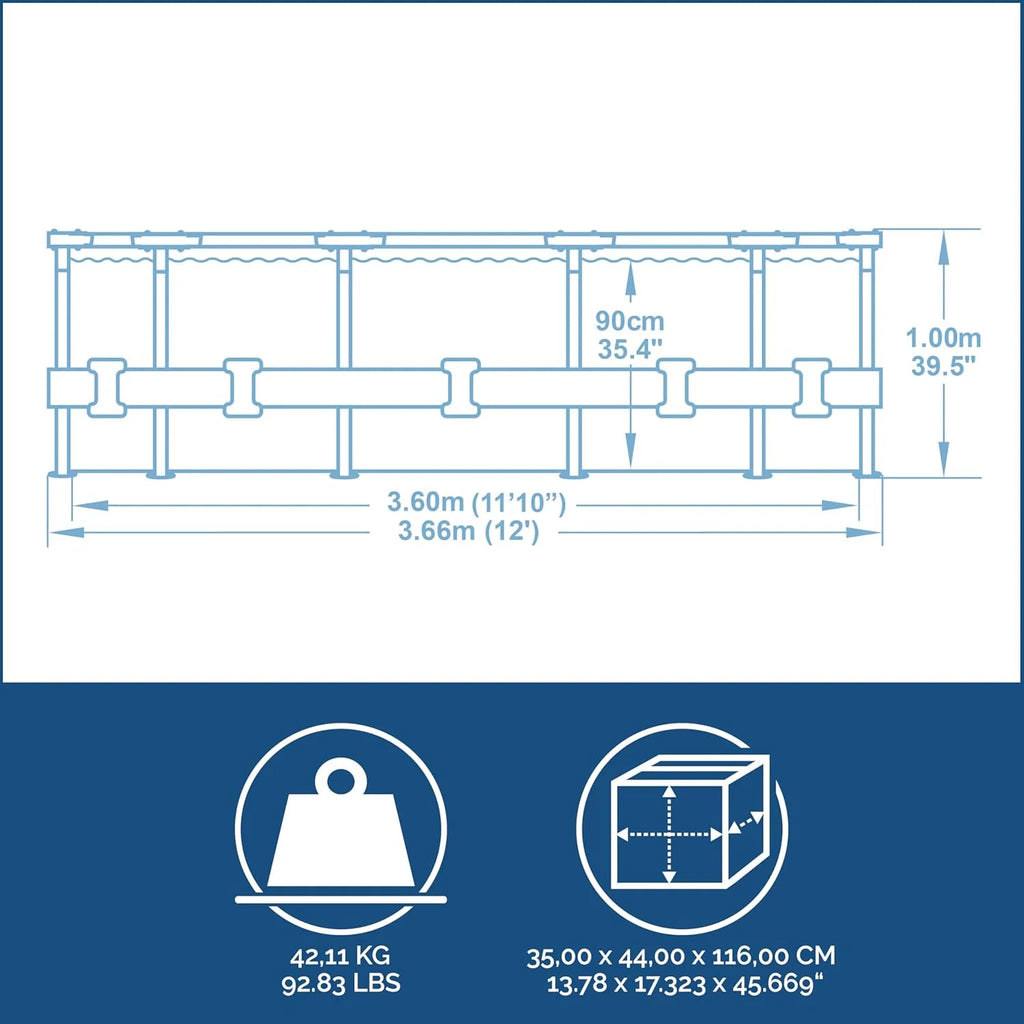 Bestway Steel Pro MAX - Piscina Estrutural Redonda (366 x 100 cm, Inclui Bomba Filtrante, Efeito Madeira)