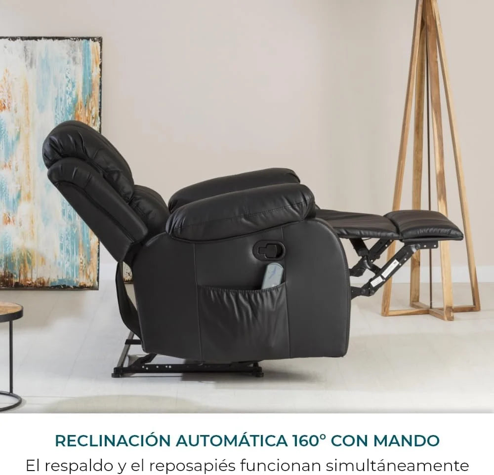 Don Descanso - Poltrona de Massagem Relaxante com Aquecimento Trevi Preta Reclinável 160º com 8 Motores Silenciosos, Aquecimento Lombar, Sistema de Massagem em 4 Zonas e Acabamento em PU Anti-Rachaduras [Inclui Controle Remoto]. Ideal para Idosos