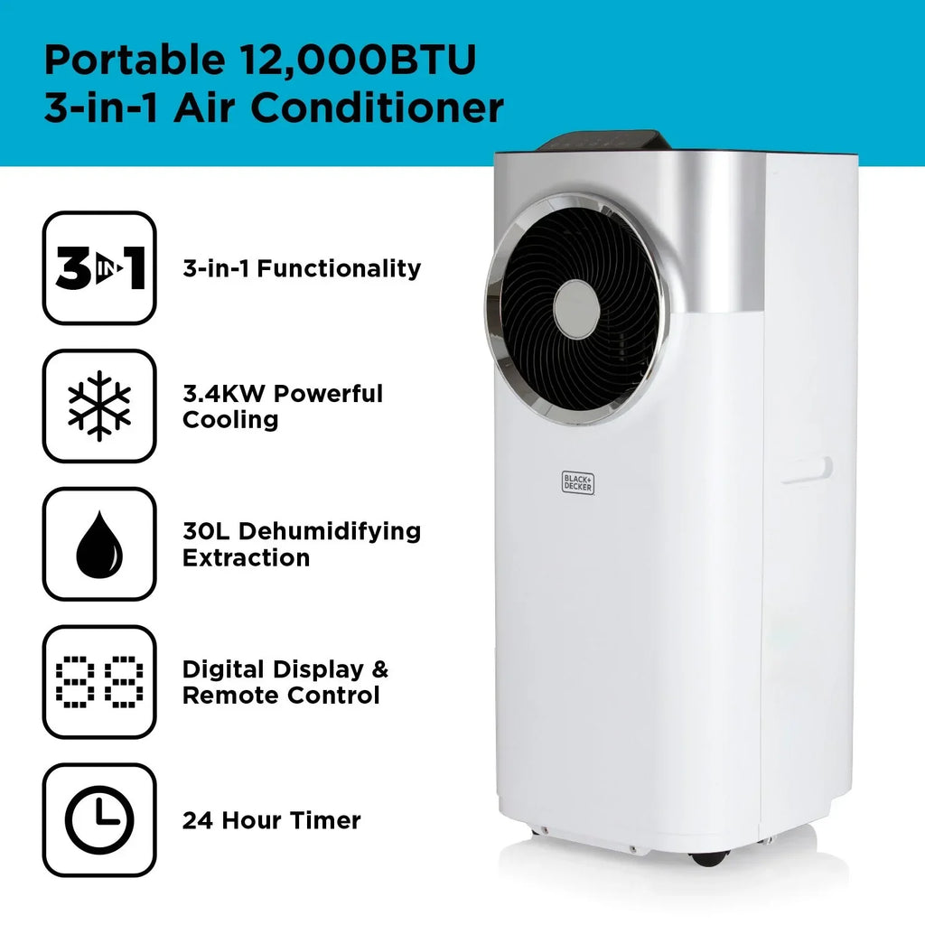 Ar Condicionado Portátil 3 em 1 Black+Decker BXAC40008GB 12000 BTU Branco