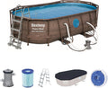 BESTWAY - Piscina Estrutural Tubular Power Steel 427x250x100 cm Bomba Filtrante 2.006 l/h Escada e Capa Design Rattan