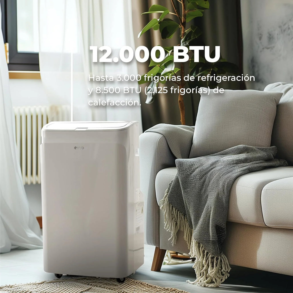 EVVO Ar Condicionado Portátil Frio e Quente, Classe A, 12.000 BTU, Controle Remoto e Timer 24h, 4 em 1, Desumidificador, Ventilação, Até 26 m2. (Modelo: CLIMA P12 Frio e Quente)