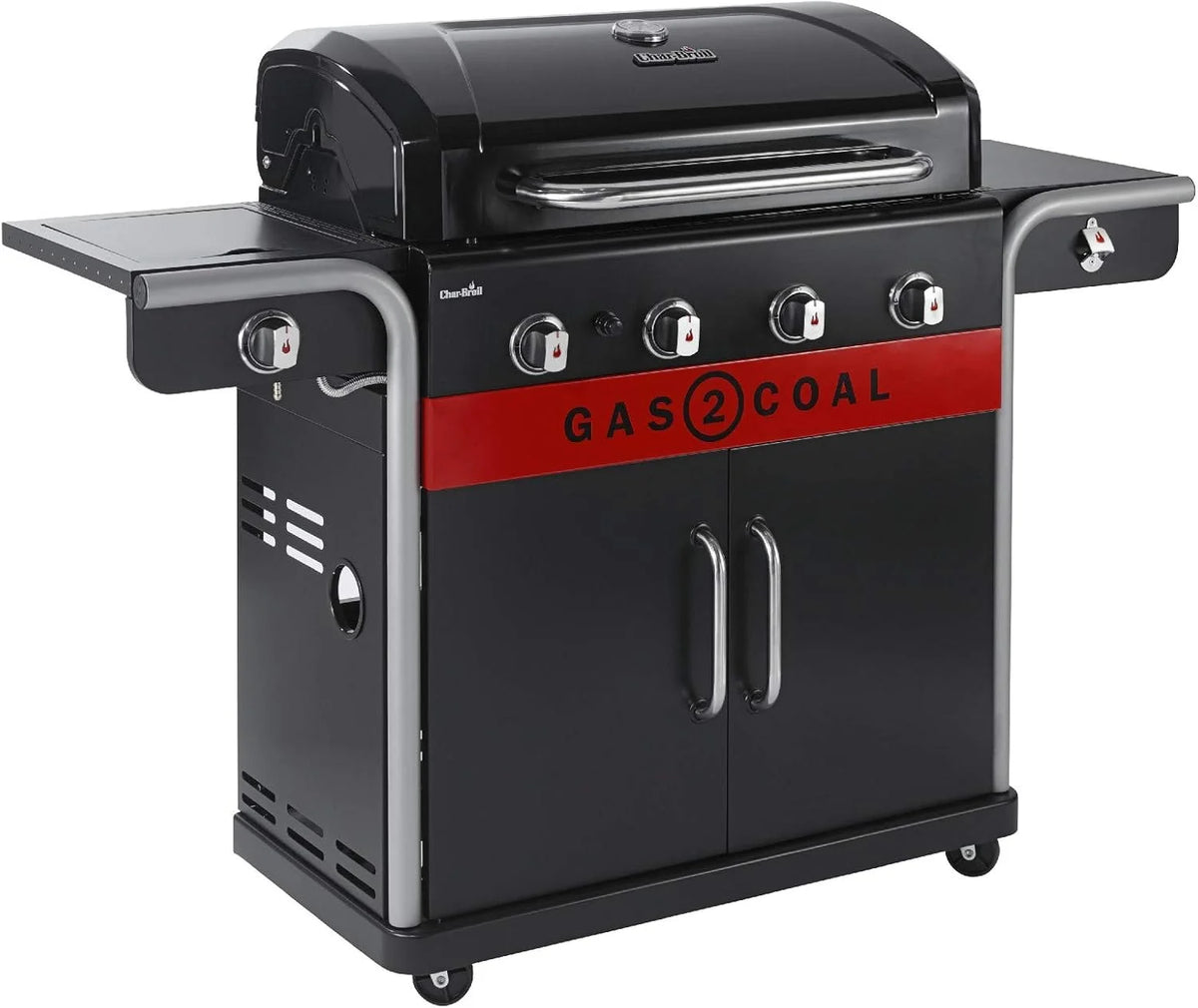 Char-Broil Churrasqueira a Gás Gas2Coal 2.0 440 - Churrasqueira Híbrida de 4 Queimadores com 2 Bandejas de Carvão Patenteadas, 2 Portas Grandes - Ideal para Cozinhar ao Ar Livre, Jardim e Pátio