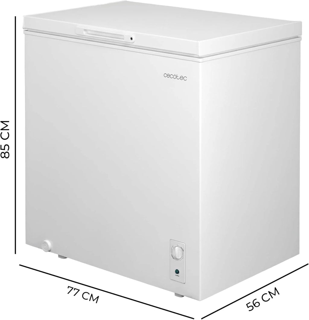 Cecotec Congelador Horizontal 198L Bolero CoolMarket Chest 198M Branco. Cesto com Alças, Controlo Mecânico LED, UltraContact D-Cool, Dupla Função, Porta ZeroG (80º-30º), Congelação Rápida, Compacto