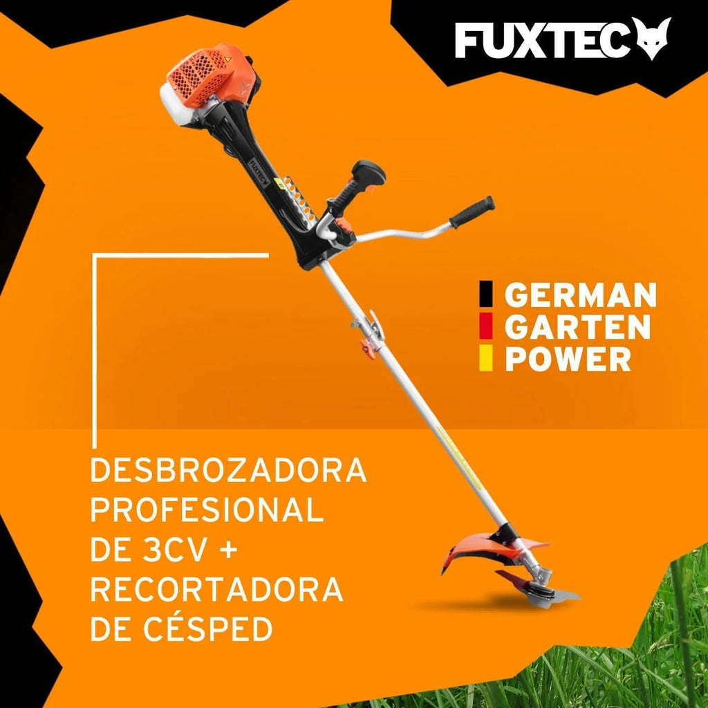 Roçadeira profissional a gasolina FUXTEC 62cc 3,5 CV, multiferramenta 2 em 1, com alça de ombro, sistema antivibração, aparador multifuncional, motor 2 tempos
