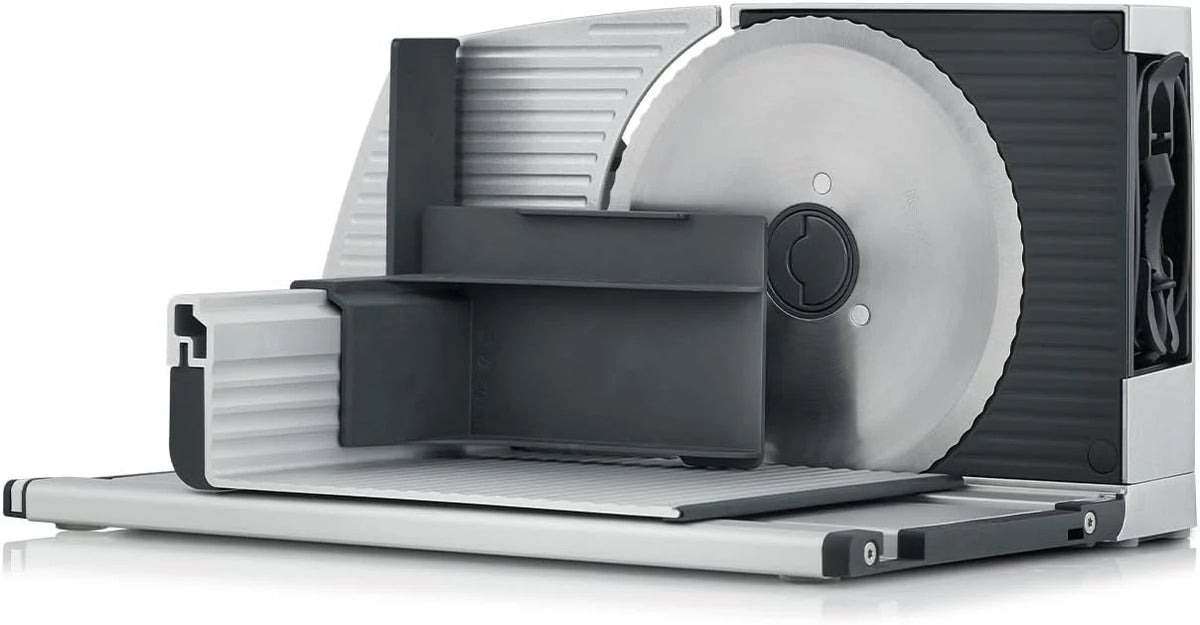 GRAEF MYtiny MT1000 - Cortador de Frios Dobrável, 170 W, lâmina Ø170 mm, metálico, corte 0-15 mm, pão, compacto, Made in Germany, prata