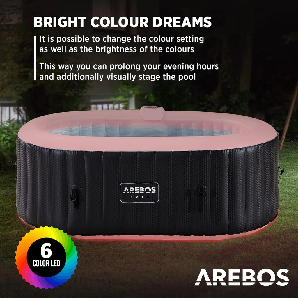 Banheira de Hidromassagem Arebos com iluminação LED | SPA Inflável | Interno e Externo | 190x120 cm Oval | 2 Pessoas | 90 jatos de Massagem | Aquecida | 550 Litros | Inclui Cobertura