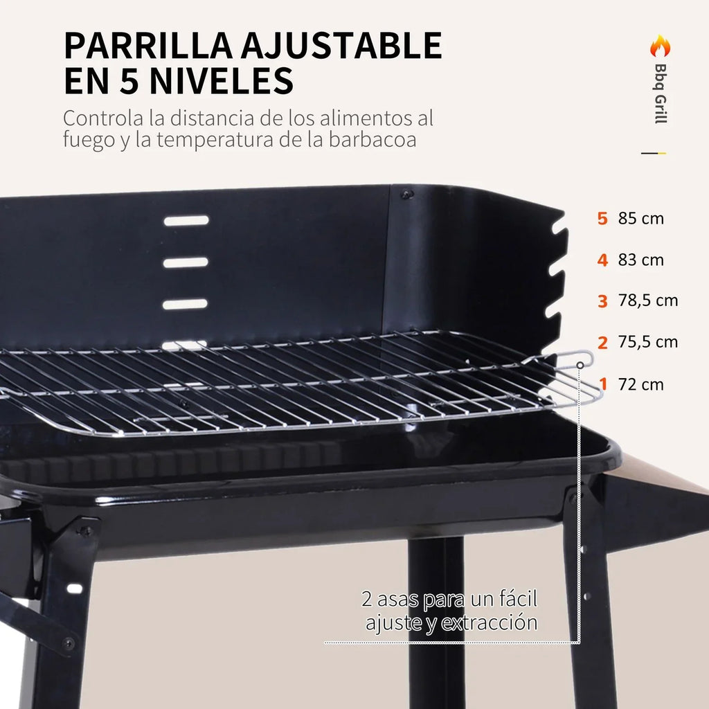 Churrasqueira a Carvão com Rodas e Prateleira Outsunny 83x37x87cm Preto