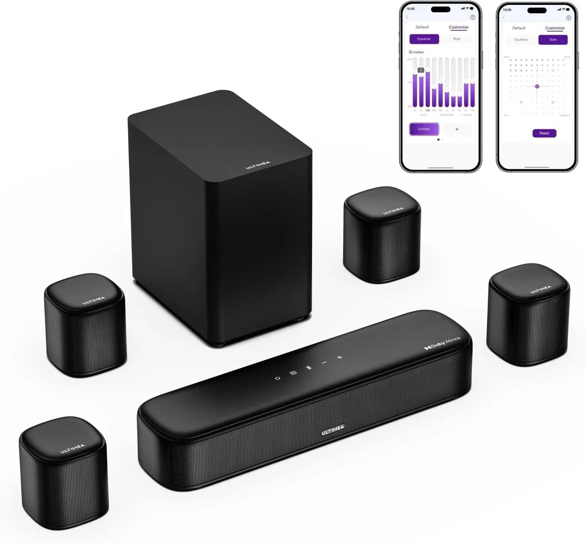 Barra de Som ULTIMEA 5.1.2ch com Dolby Atmos, Alto-Falantes Superiores de Disparo para Cima, Subwoofer Sem Fio e 2 Traseiros, 460W, HDMI eARC, BT 5.4, Sistema de Home Theater Skywave F40 Boom