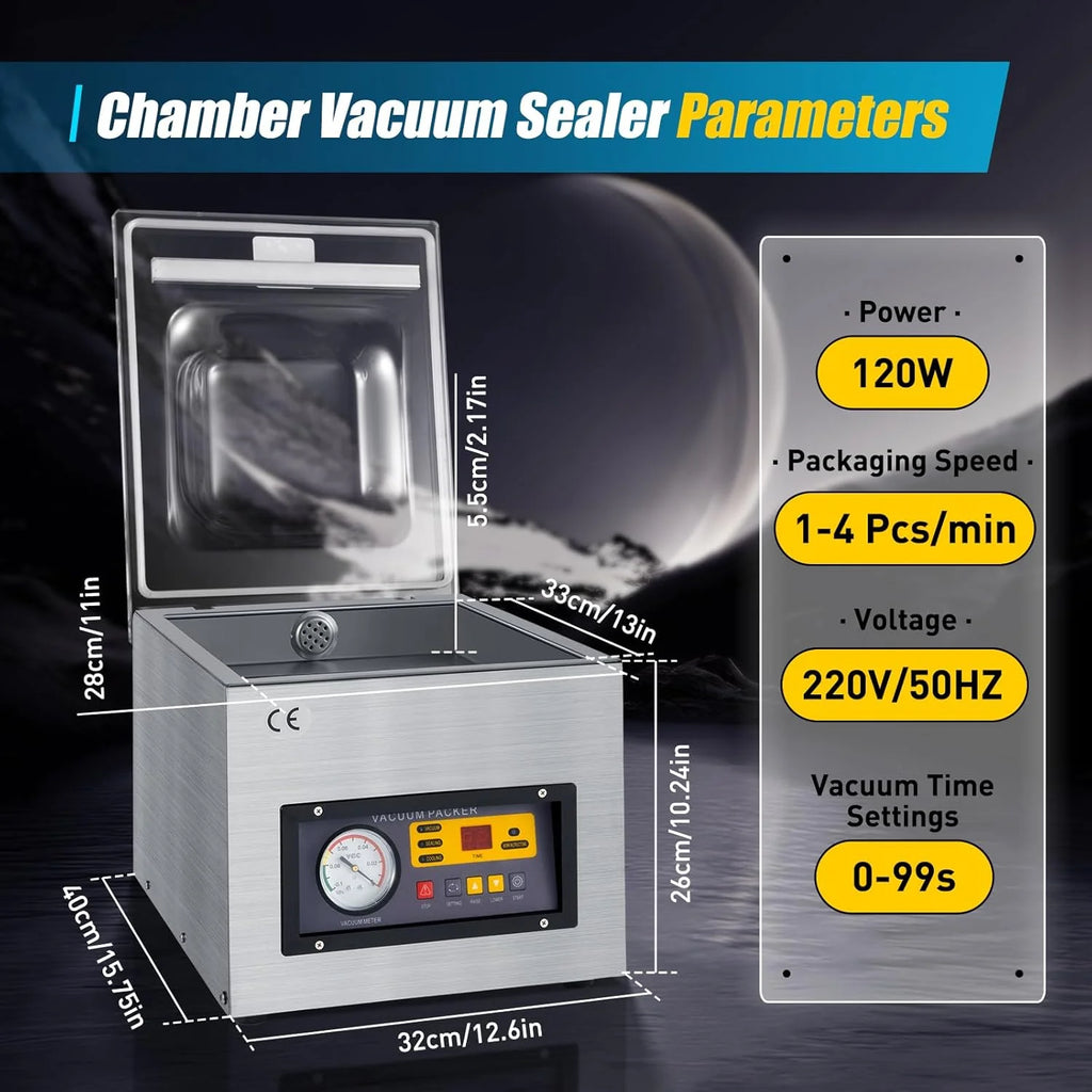 Máquina de Selagem a Vácuo Profissional DZ-260 - Seladora Industrial de Filmes 220V - Aparelho a Vácuo de Aço Inoxidável