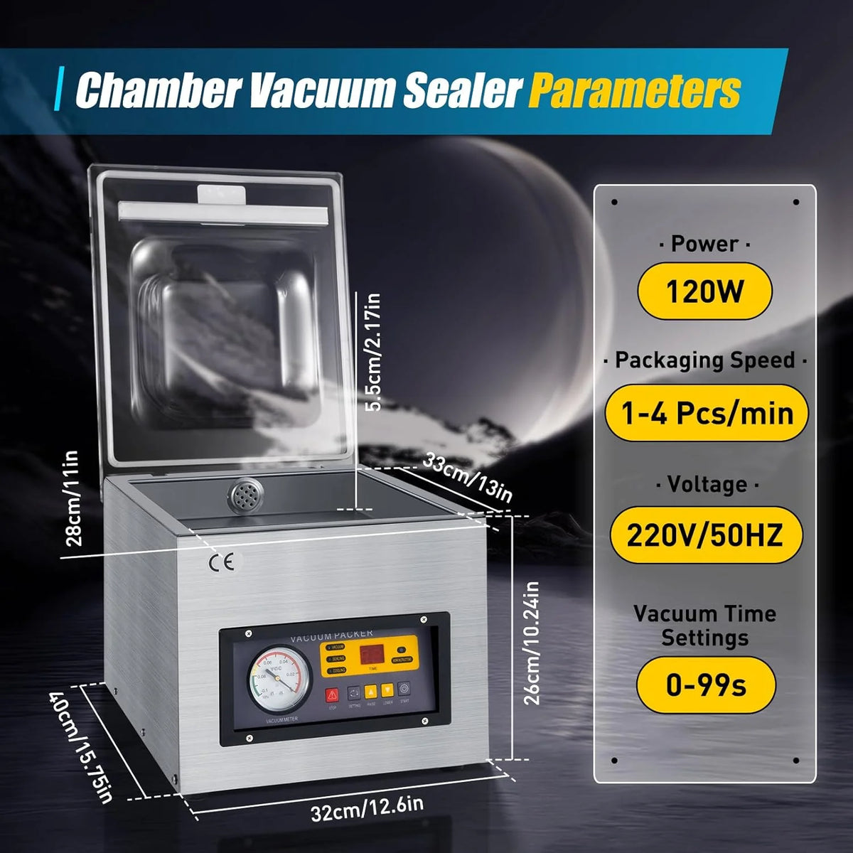 Máquina de Selagem a Vácuo Profissional DZ-260 - Seladora Industrial de Filmes 220V - Aparelho a Vácuo de Aço Inoxidável